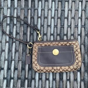 Coach Brown Signature C Canvas and Leather Wristlet